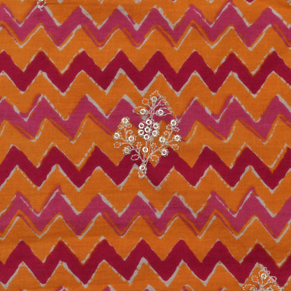 Orange Color Cotton Plazo  Embroidery Fabric