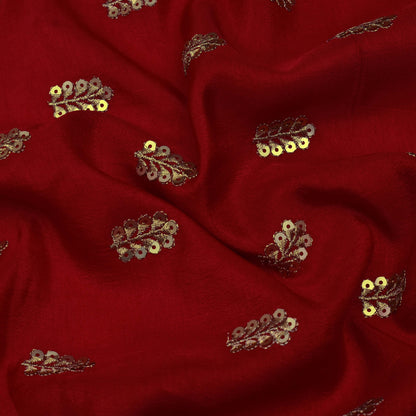 Red Color Upada Embroidery Fabric