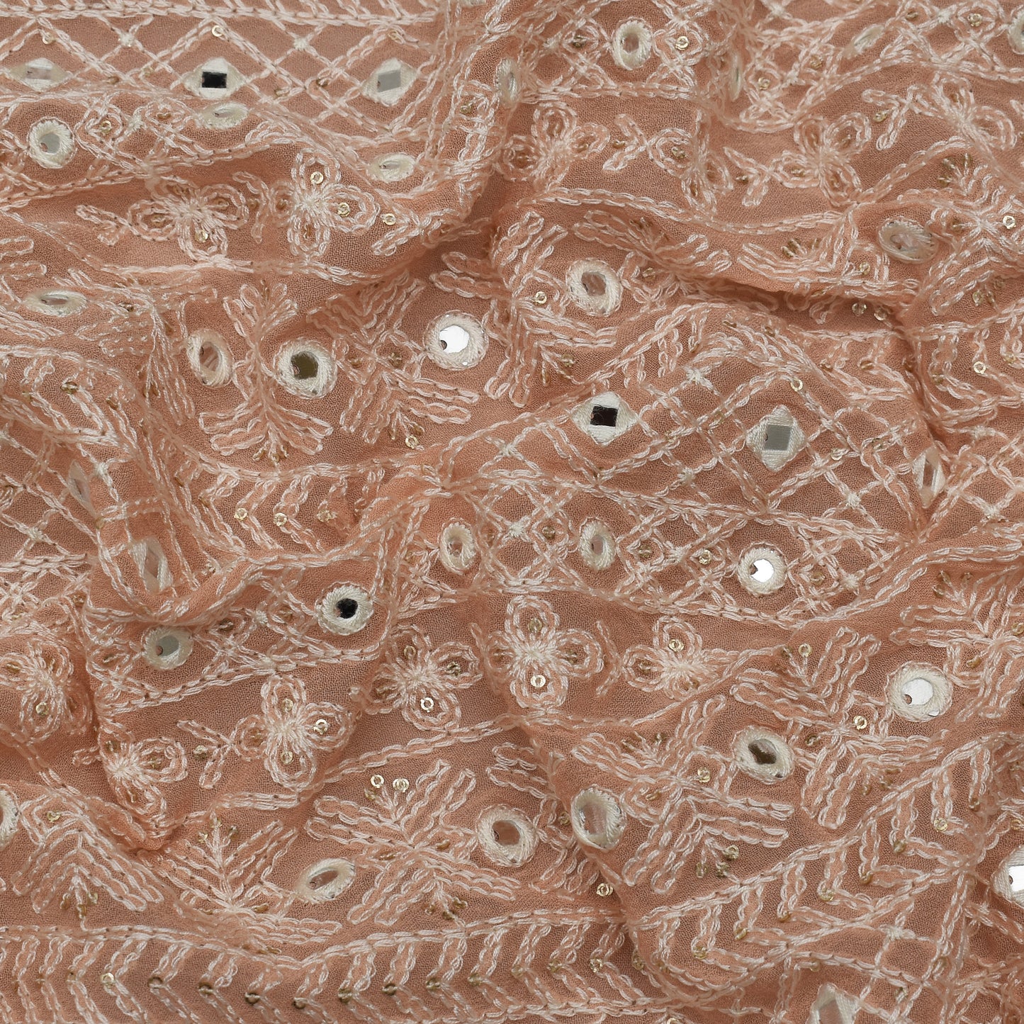 Peach Color Georgette Embroidery Fabric