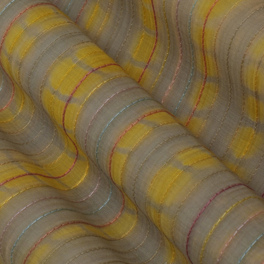 Multi Color Chanderi Kantha Work Tie And Dye Fabric