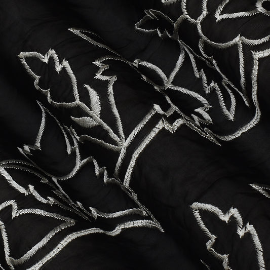 Black Color Organza Border Embroidery Fabric