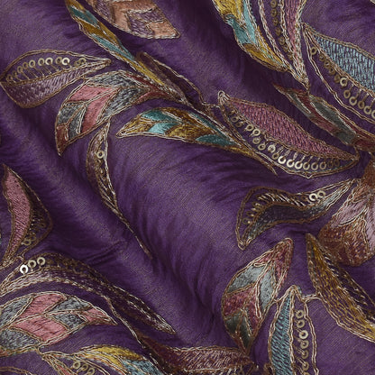 Purple Color Tissue Embroidery Fabric