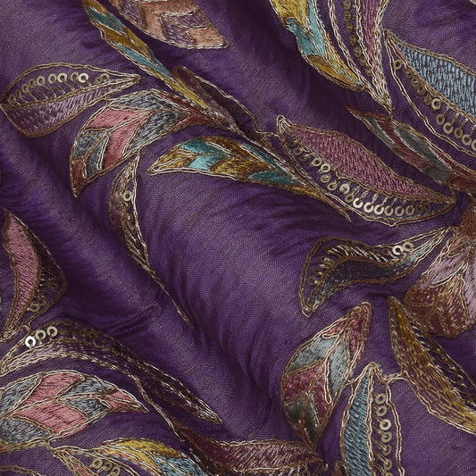 Purple Color Tissue Embroidery Fabric