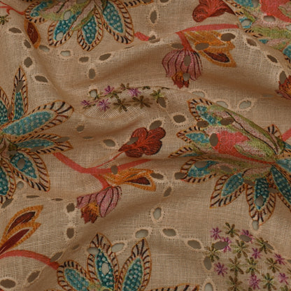 Multi Color Linen Print Cutwork Fabric