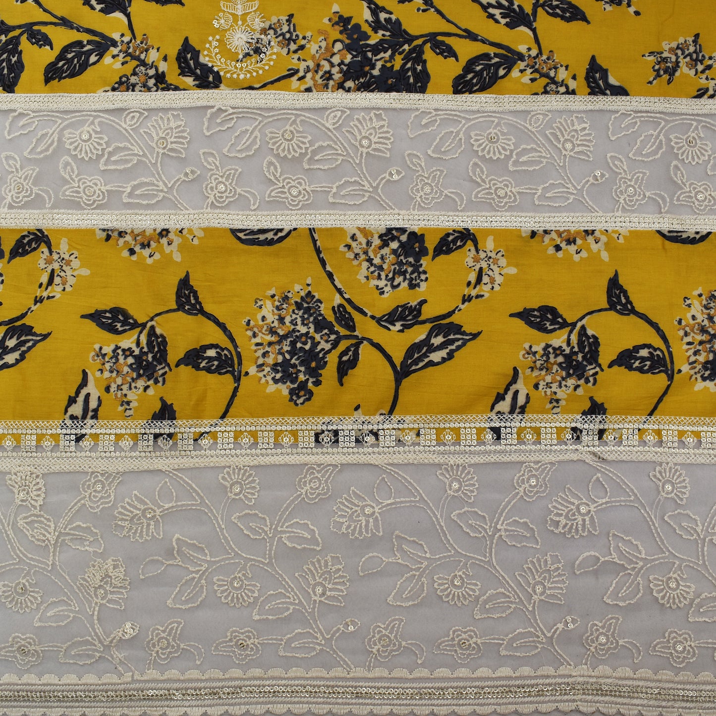 Yellow Color Mulmul Plazo Print Embroidery Fabric