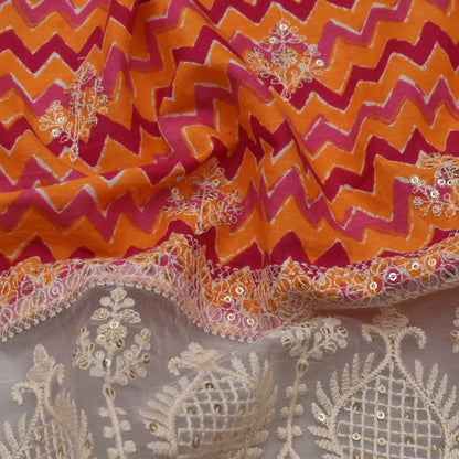 Orange Color Cotton Plazo  Embroidery Fabric