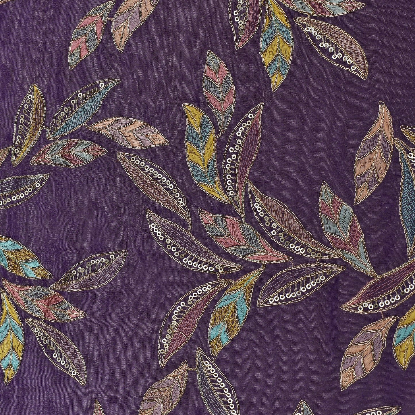 Purple Color Tissue Embroidery Fabric