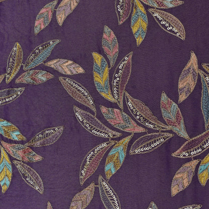 Purple Color Tissue Embroidery Fabric