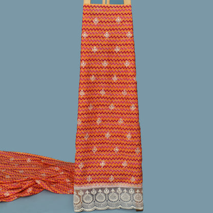 Orange Color Cotton Plazo  Embroidery Fabric