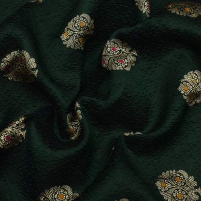 Bottle Green Color Katan Meena Brocade Fabric