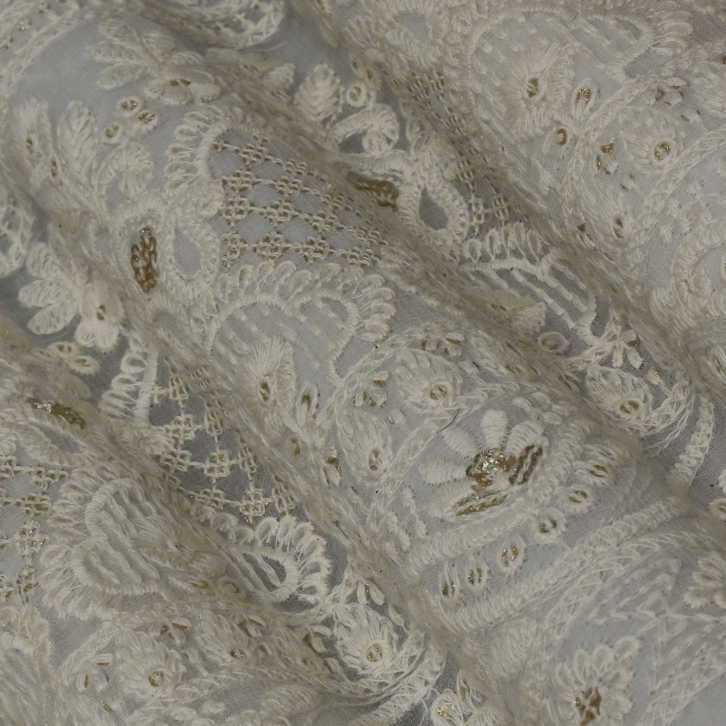 White Color Georgette Embroidery Fabric