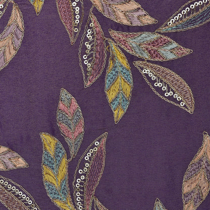 Purple Color Tissue Embroidery Fabric