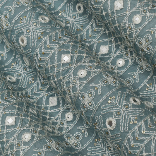 Sky Blue Color Georgette Embroidery Fabric