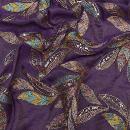 Purple Color Tissue Embroidery Fabric