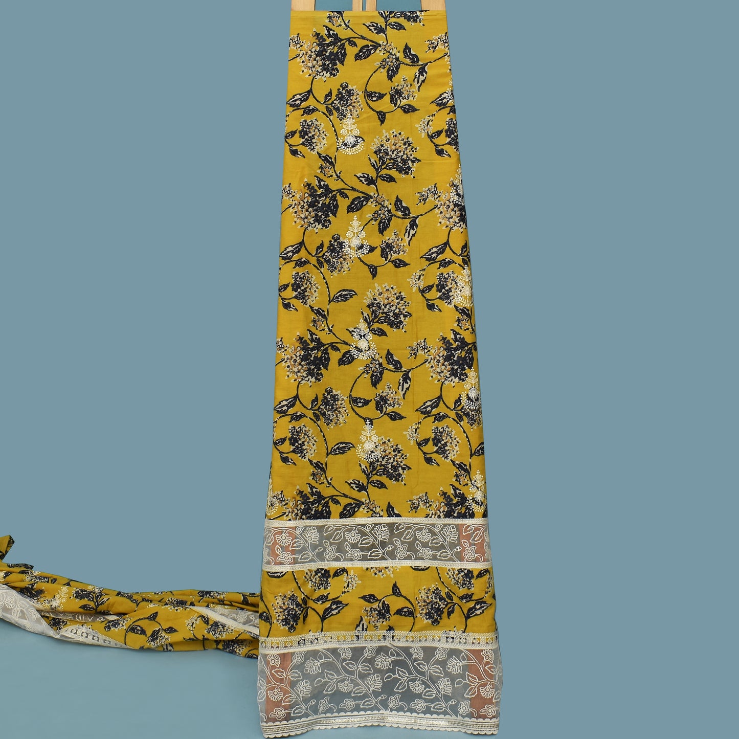 Yellow Color Mulmul Plazo Print Embroidery Fabric