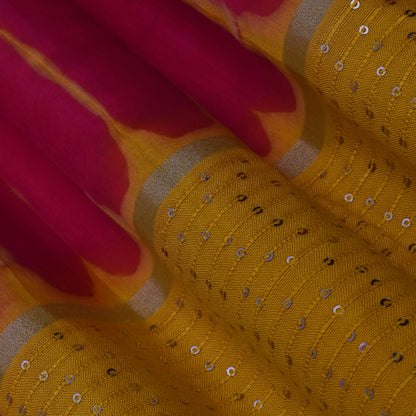 Multi Color Chanderi Tie & Die Border Embroidery Fabric