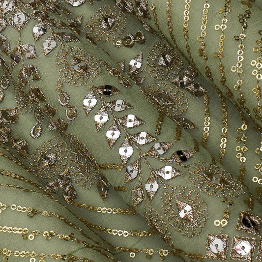 Pista Green Color Georgette  Embroidery Fabric