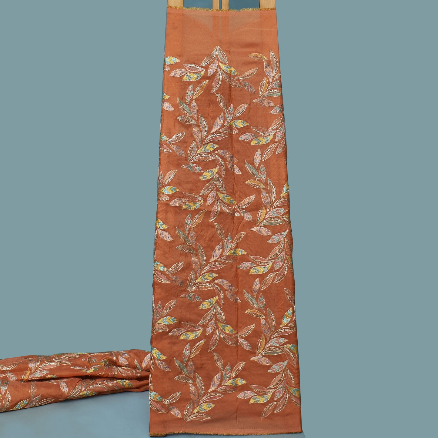 Orange Color Tissue Embroidery Fabric