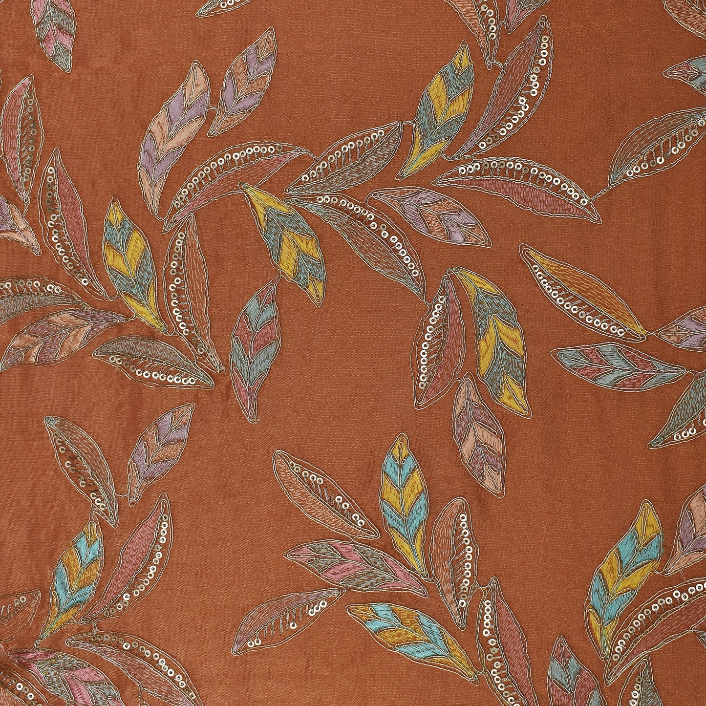 Orange Color Tissue Embroidery Fabric