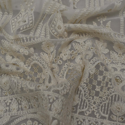 White Color Georgette Embroidery Fabric