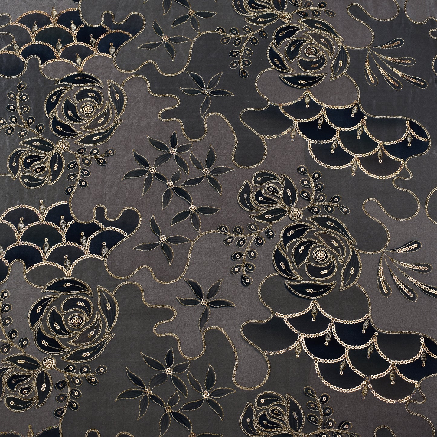 Multicolor Crepe Position Print Embroidery Fabric