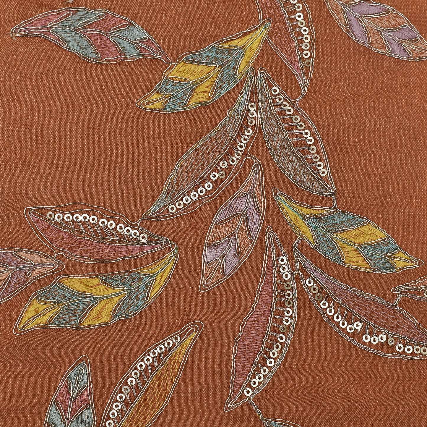 Orange Color Tissue Embroidery Fabric