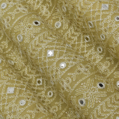 Yellow Color Georgette Embroidery Fabric