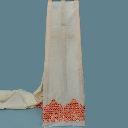 Off White Color Cotton Plazo  Embroidery Fabric