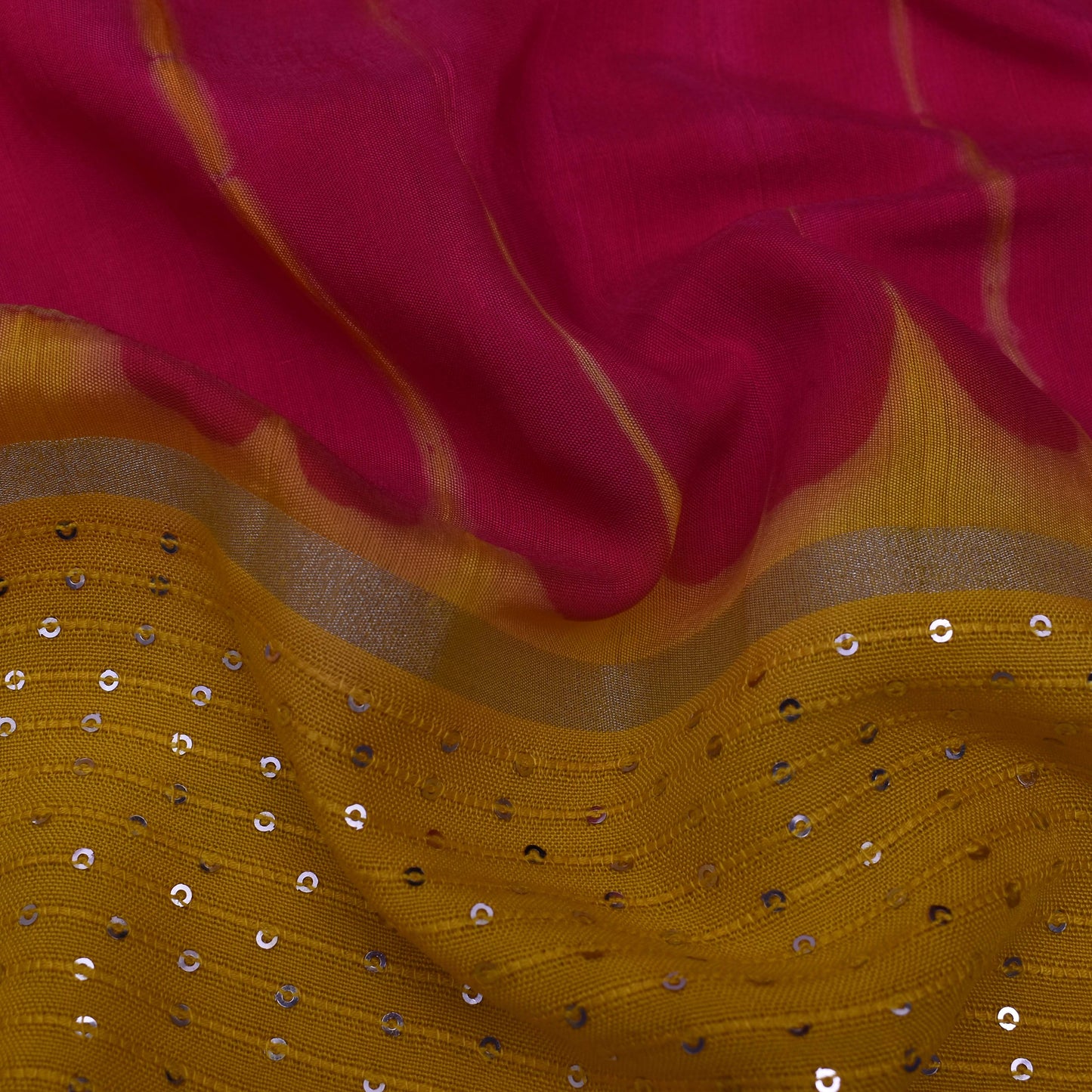 Multi Color Chanderi Tie & Die Border Embroidery Fabric