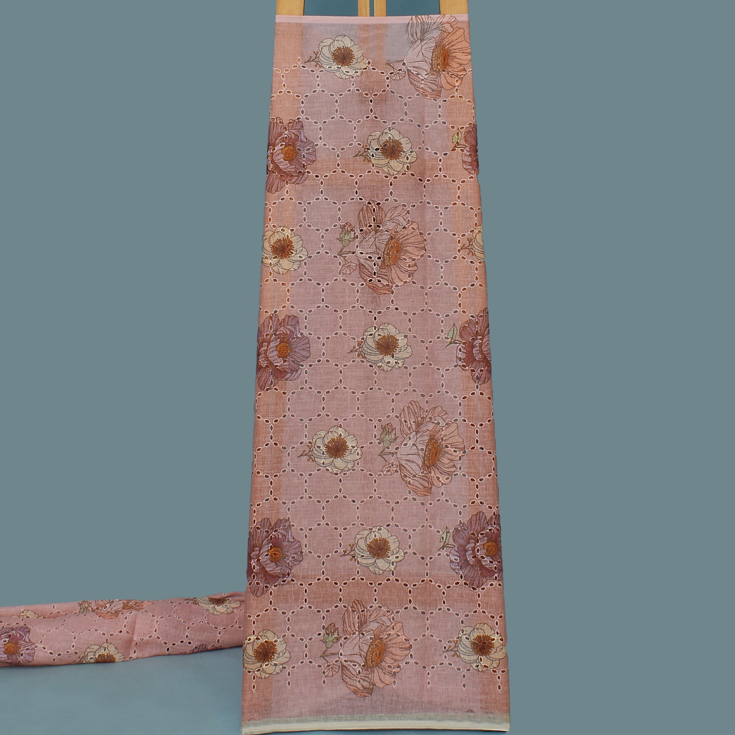 Multi Color Linen Print Cutwork Fabric