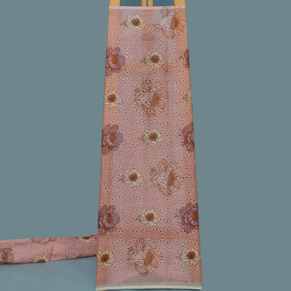 Multi Color Linen Print Cutwork Fabric