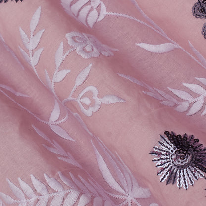 Pink Color Cotton Embroidery Fabric