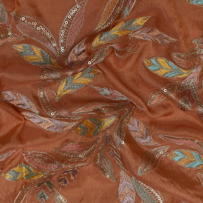 Orange Color Tissue Embroidery Fabric