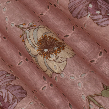 Multi Color Linen Print Cutwork Fabric