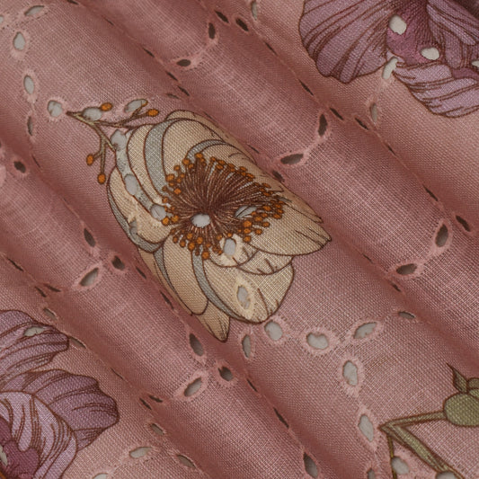 Multi Color Linen Print Cutwork Fabric