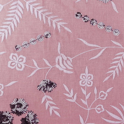 Pink Color Cotton Embroidery Fabric