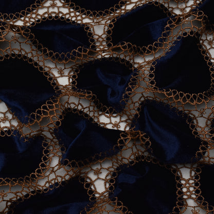 Navy Blue Color Velvet Cut Work Fabric