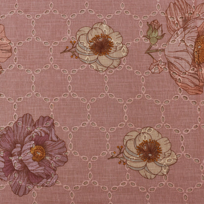 Multi Color Linen Print Cutwork Fabric