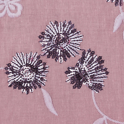 Pink Color Cotton Embroidery Fabric