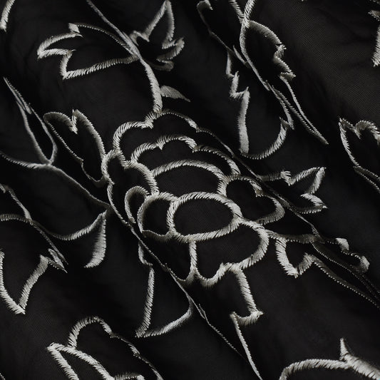 Black Color Organza Embroidery Fabric