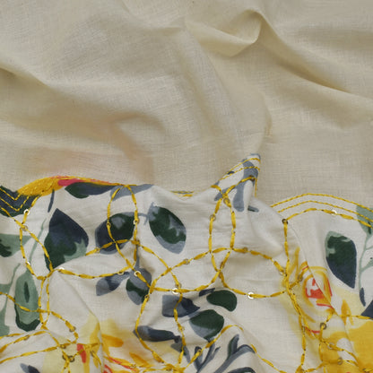 Off White Color Kora Cotton Plazo Fabric