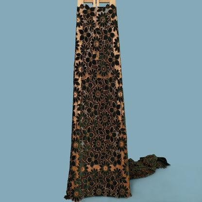 Dark Green Color Velvet Cut Work Fabric