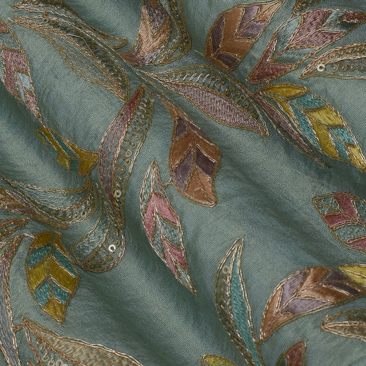 Mint Green Color Tissue Embroidery Fabric