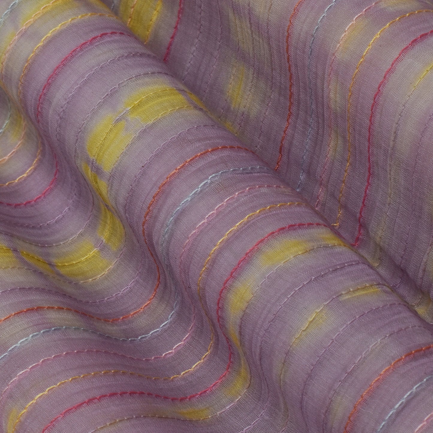 Multi Color Chanderi Kantha Work Tie And Dye Fabric