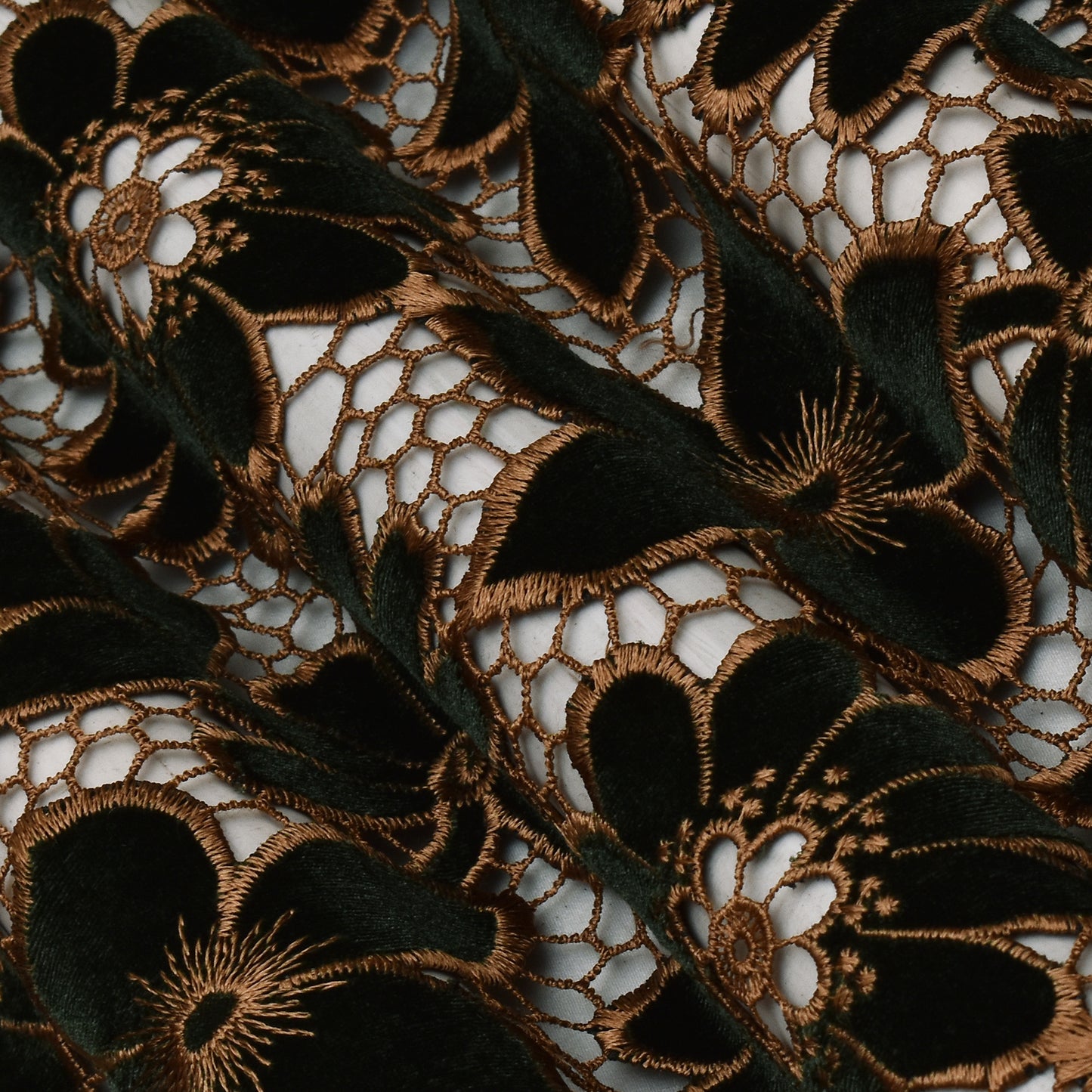 Dark Green Color Velvet Cut Work Fabric