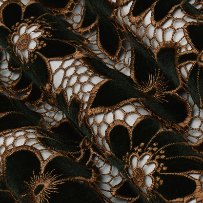 Dark Green Color Velvet Cut Work Fabric