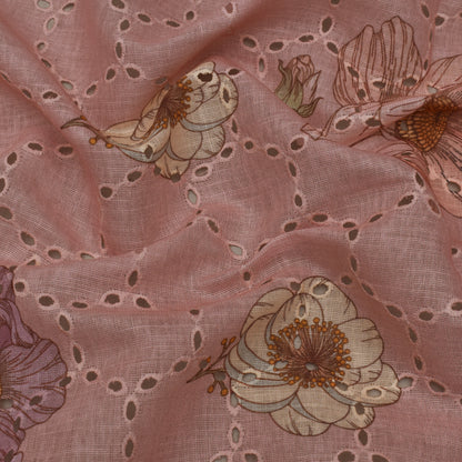 Multi Color Linen Print Cutwork Fabric