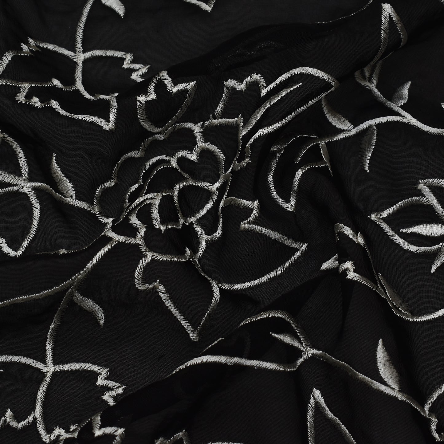 Black Color Organza Embroidery Fabric