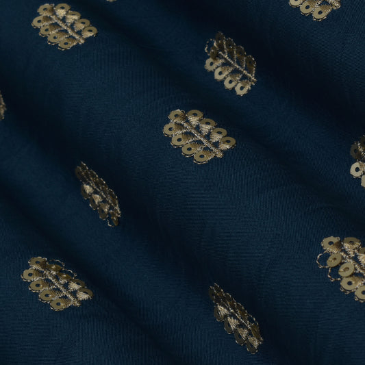 Teal Blue Color Upada Embroidery Fabric