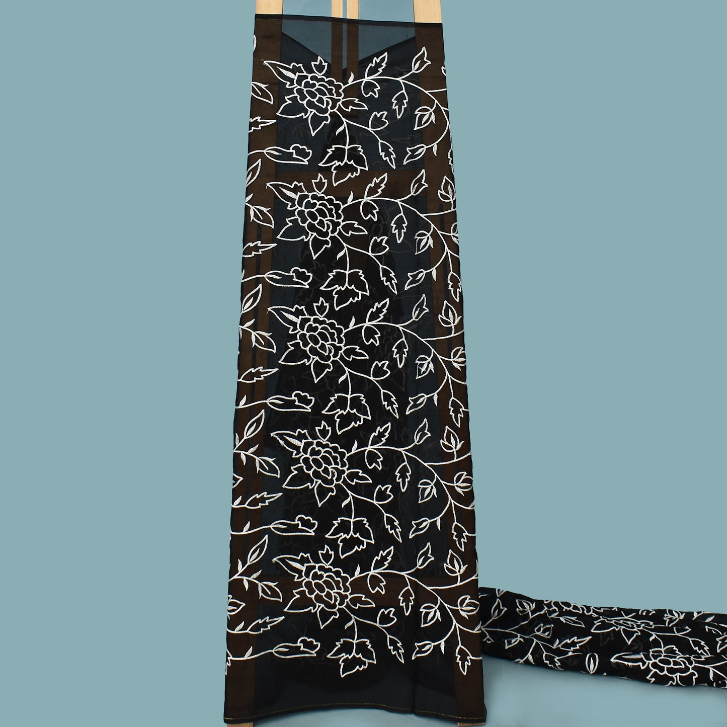 Black Color Organza Embroidery Fabric